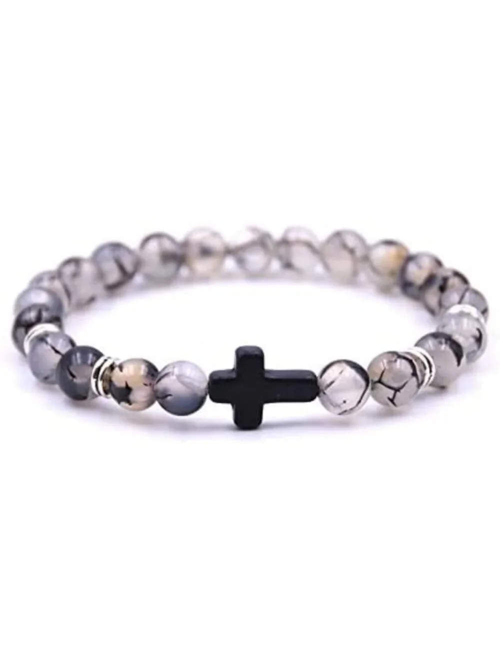4PCS Healing Lava Stone Stretch Bracelets for Men & Women - 8mm Cross Beads